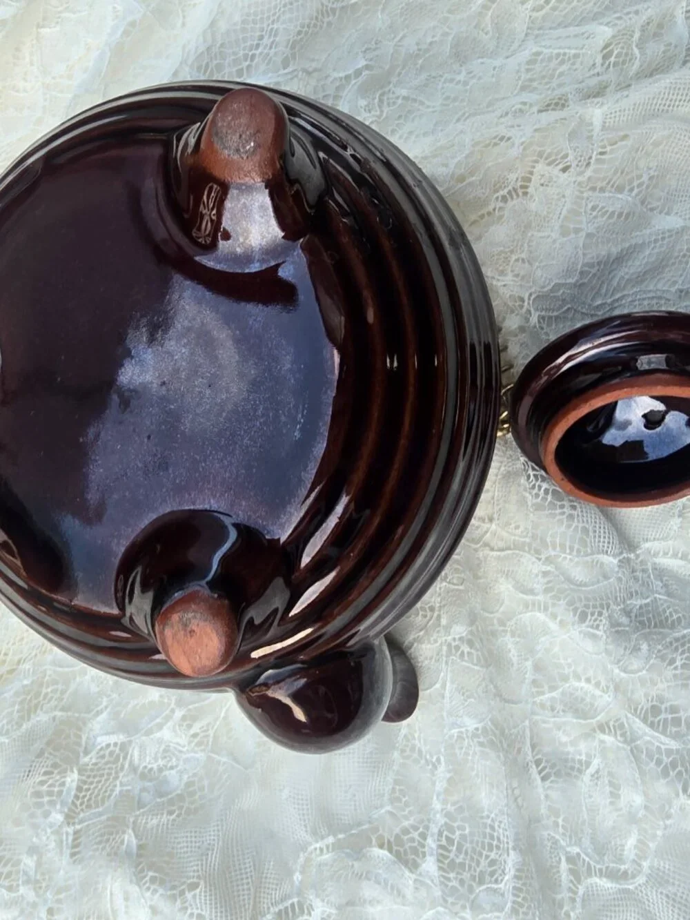 Vintage Hand Painted Japanese Moriage Pattern Footed Teapot with Wire Handle